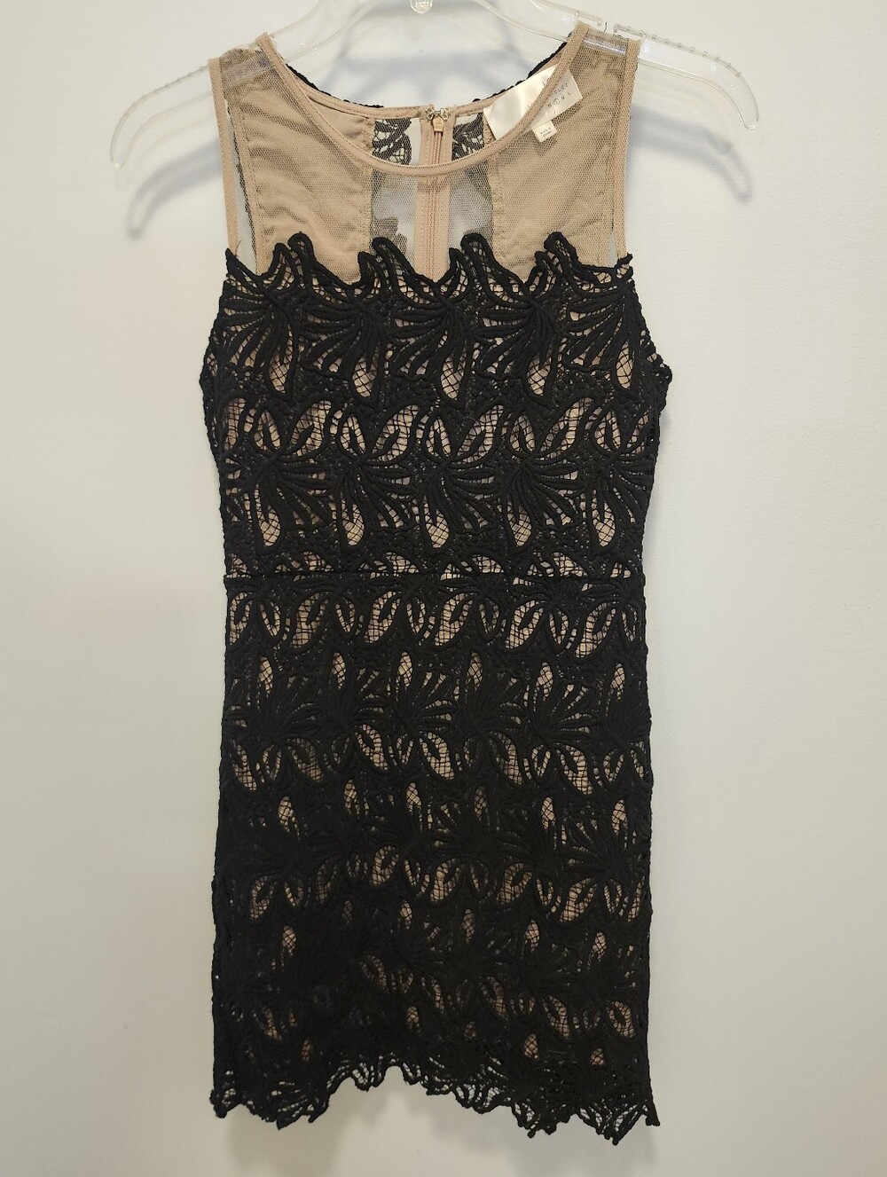 J.O.A Los Angeles Sleeveless Black Lace Overlay Dress with Nude Lining